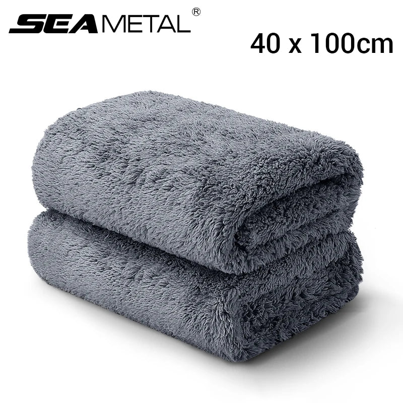 SEAMETAL 40X100CM Car Wash Towel Coral Velvet Microfiber Clean Cloth No Hemming Thickened Soft High Absorbent Car Washing Towels