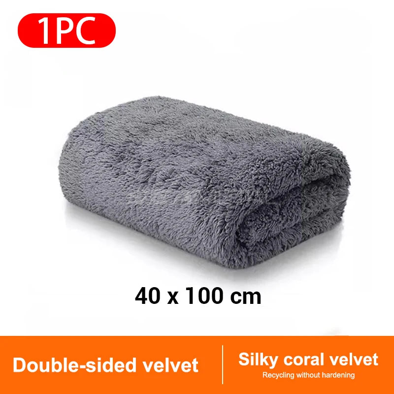 SEAMETAL 40X100CM Car Wash Towel Coral Velvet Microfiber Clean Cloth No Hemming Thickened Soft High Absorbent Car Washing Towels