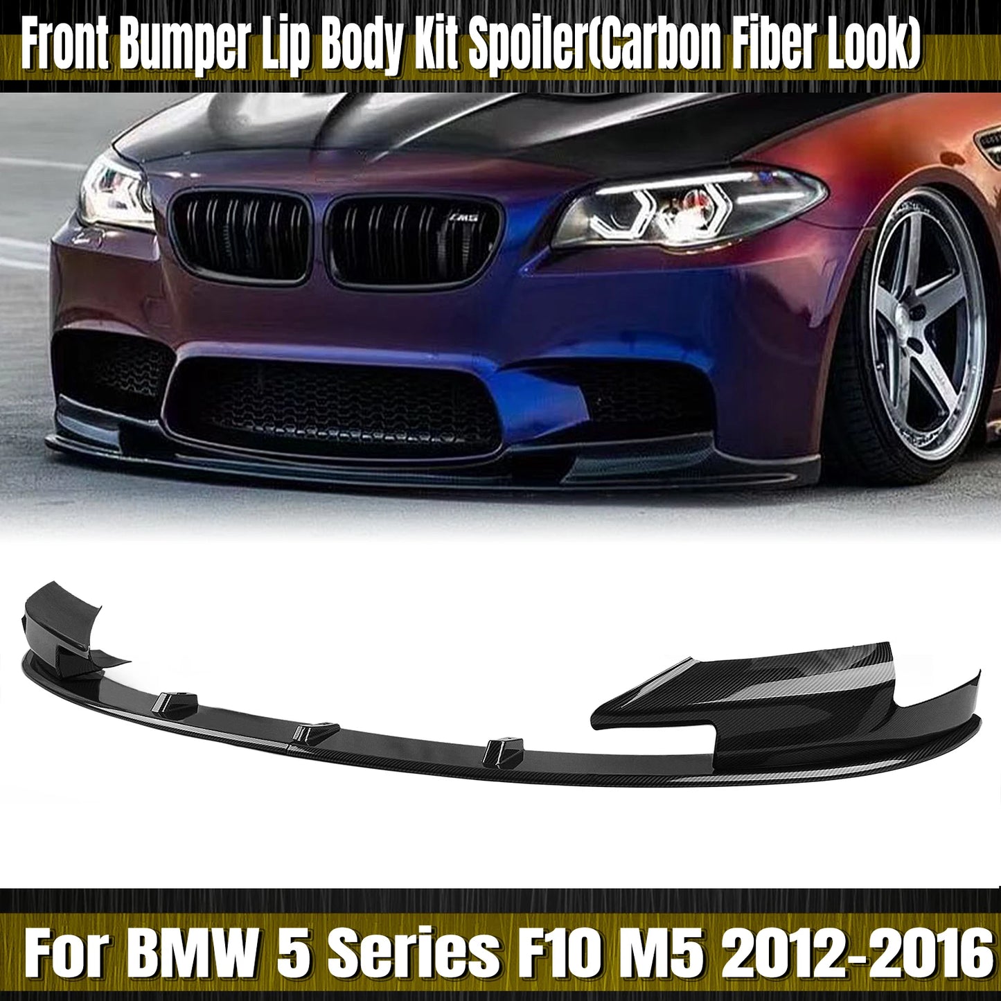 Car Front Bumper Spoiler Lip Splitter Chin Blade & Side Corner Splitter Cover For BMW 5 Series F10 M5 2012-2016