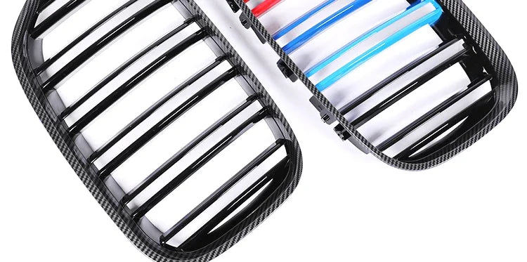 M Style Front Bumper Kidney Grille Carbon Fiber Radiator Black Gloss Racing Grills Cover for BMW X5 E53 X5M 2003 2004 2005 2006